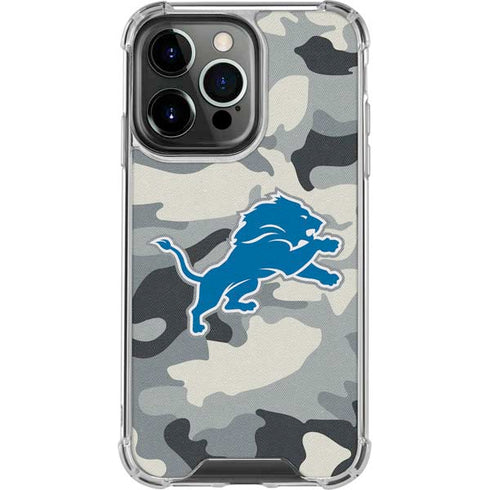 NFL Detriot Lions Camo iPhone 15 Pro Clear Case