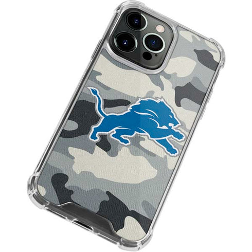 NFL Detriot Lions Camo iPhone 14 Pro Clear Case