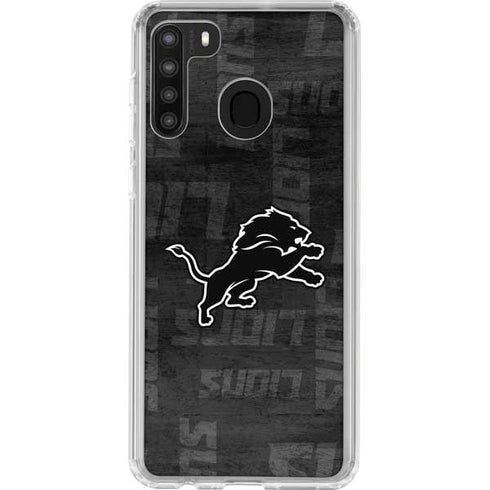 NFL Detroit Lions Black & White Galaxy A21 Clear Case
