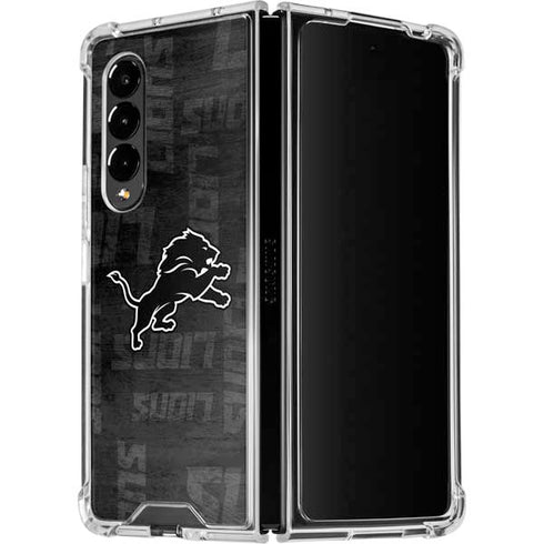 NFL Detroit Lions Black & White Galaxy Z Fold4 5G Clear Case