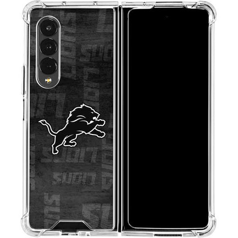 NFL Detroit Lions Black & White Galaxy Z Fold4 5G Clear Case