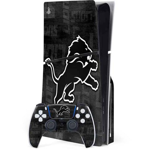 NFL Detroit Lions Black & White PS5 Slim Disk Bundle Skin