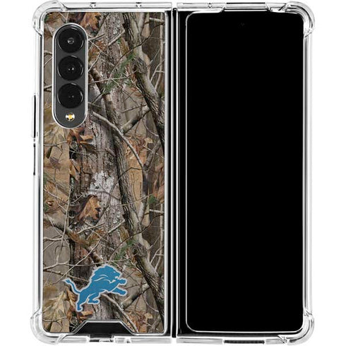 NFL Detroit Lions Realtree AP Camo Galaxy Z Fold4 5G Clear Case