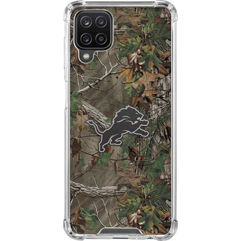 NFL Detroit Lions Realtree Xtra Green Camo Galaxy A12 Clear Case