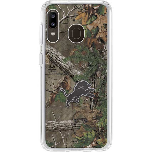 NFL Detroit Lions Realtree Xtra Green Camo Galaxy A20 Clear Case
