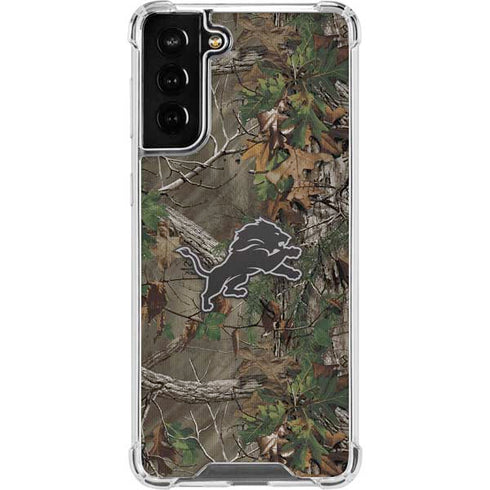 NFL Detroit Lions Realtree Xtra Green Camo Galaxy S21 FE Clear Case