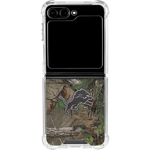 NFL Detroit Lions Realtree Xtra Green Camo Galaxy Z Flip5 5G Clear Case