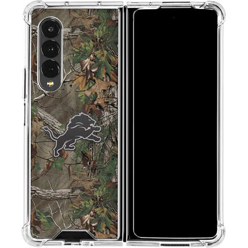 NFL Detroit Lions Realtree Xtra Green Camo Galaxy Z Fold4 5G Clear Case
