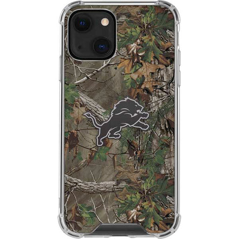 NFL Detroit Lions Realtree Xtra Green Camo iPhone 14 Clear Case
