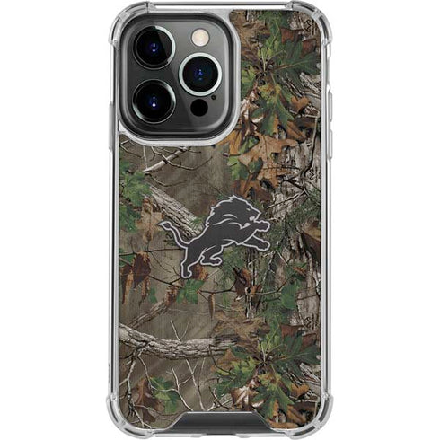 NFL Detroit Lions Realtree Xtra Green Camo iPhone 14 Pro Clear Case