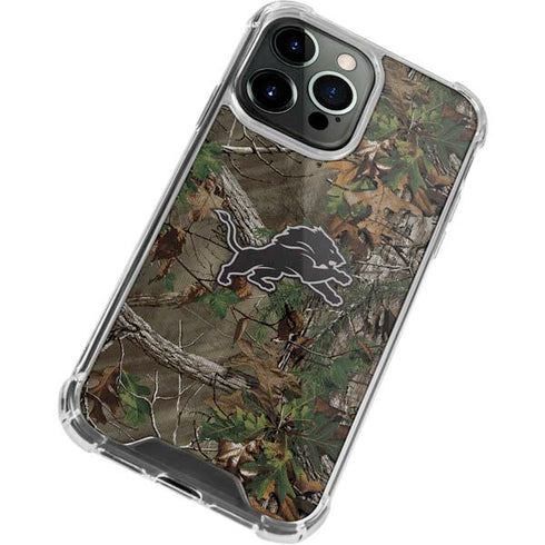 NFL Detroit Lions Realtree Xtra Green Camo iPhone 14 Pro Clear Case