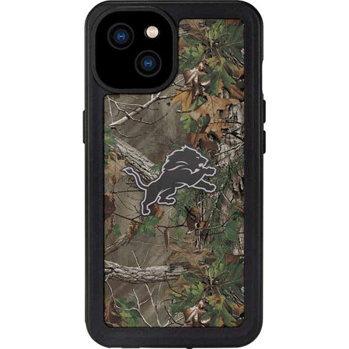 NFL Detroit Lions Realtree Xtra Green Camo iPhone 15 Plus Waterproof Case