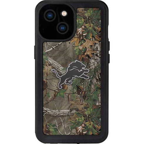 NFL Detroit Lions Realtree Xtra Green Camo iPhone 15 Waterproof Case