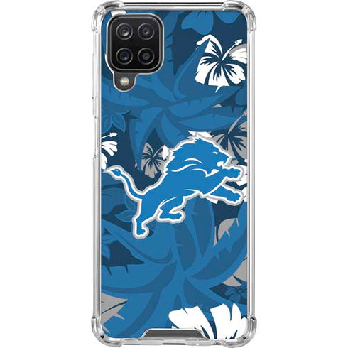 NFL Detroit Lions Tropical Print Galaxy A12 Clear Case