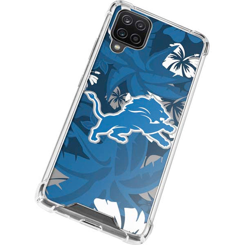 NFL Detroit Lions Tropical Print Galaxy A12 Clear Case