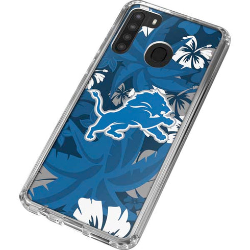 NFL Detroit Lions Tropical Print Galaxy A21 Clear Case