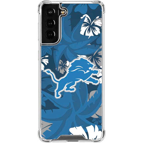 NFL Detroit Lions Tropical Print Galaxy S21 FE Clear Case