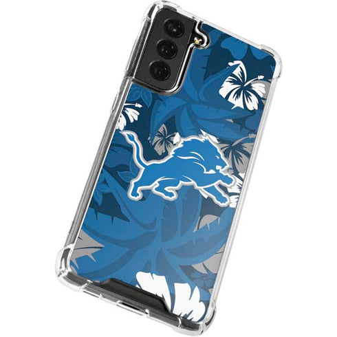 NFL Detroit Lions Tropical Print Galaxy S21 FE Clear Case