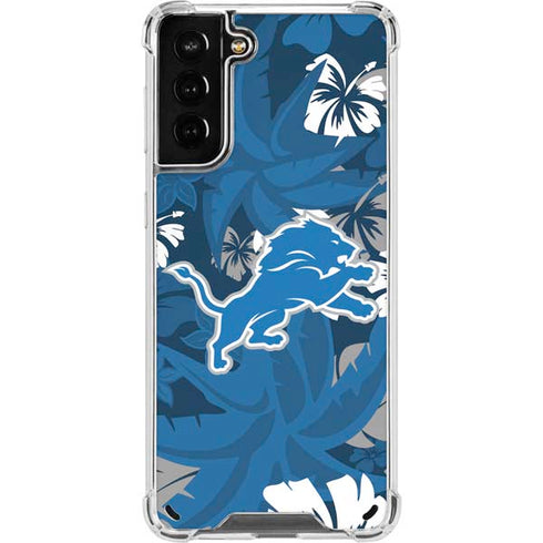 NFL Detroit Lions Tropical Print Galaxy S21 Plus 5G Clear Case
