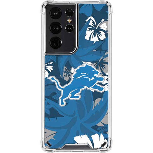 NFL Detroit Lions Tropical Print Galaxy S21 Ultra 5G Clear Case