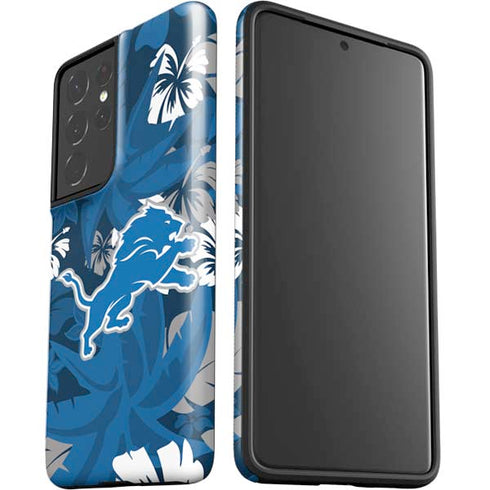 NFL Detroit Lions Tropical Print Galaxy S21 Ultra 5G Pro Case