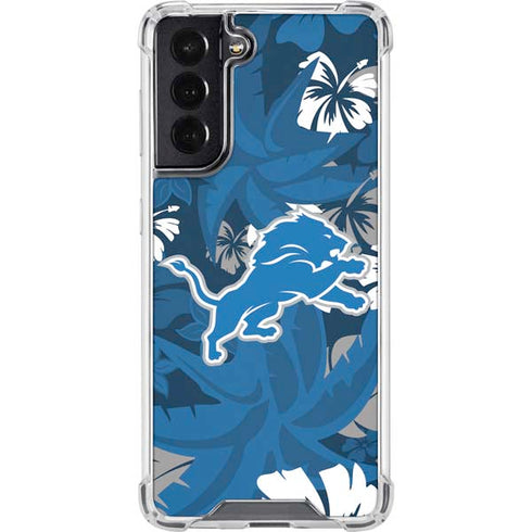 NFL Detroit Lions Tropical Print Galaxy S22 Clear Case