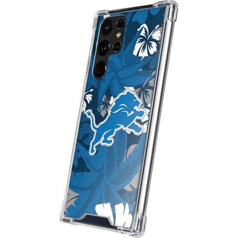 NFL Detroit Lions Tropical Print Galaxy S22 Ultra Clear Case