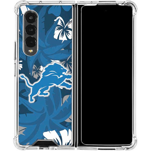 NFL Detroit Lions Tropical Print Galaxy Z Fold4 5G Clear Case