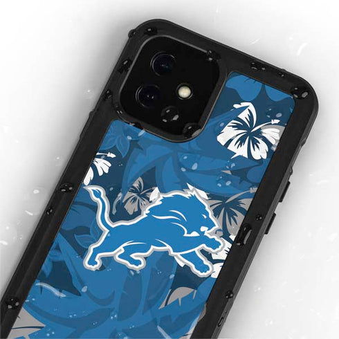 NFL Detroit Lions Tropical Print iPhone 12 Mini Waterproof Case
