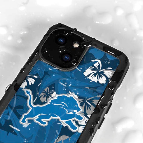 NFL Detroit Lions Tropical Print iPhone 13 Mini Waterproof Case