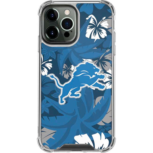 NFL Detroit Lions Tropical Print iPhone 14 Pro Max Clear Case