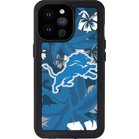 NFL Detroit Lions Tropical Print iPhone 14 Pro Max Waterproof Case