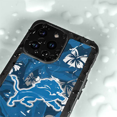 NFL Detroit Lions Tropical Print iPhone 14 Pro Max Waterproof Case