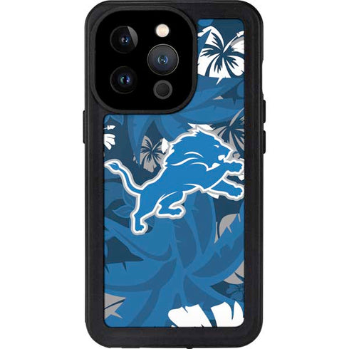 NFL Detroit Lions Tropical Print iPhone 14 Pro Waterproof Case