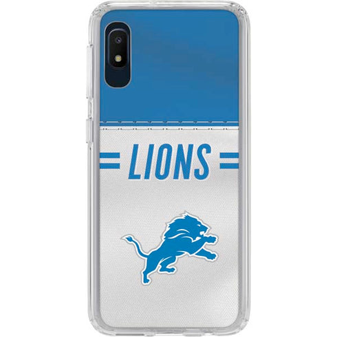 NFL Detroit Lions White Striped Galaxy A10e Clear Case