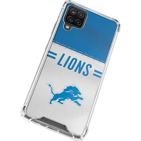 NFL Detroit Lions White Striped Galaxy A12 Clear Case