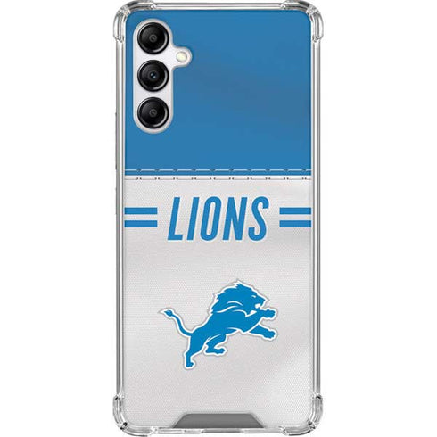 NFL Detroit Lions White Striped Galaxy A14 5G Clear Case
