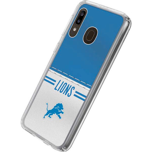 NFL Detroit Lions White Striped Galaxy A20 Clear Case