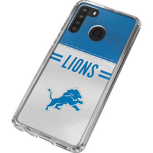 NFL Detroit Lions White Striped Galaxy A21 Clear Case