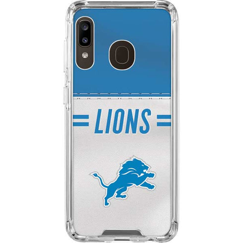 NFL Detroit Lions White Striped Galaxy A30 Clear Case