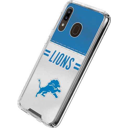 NFL Detroit Lions White Striped Galaxy A30 Clear Case