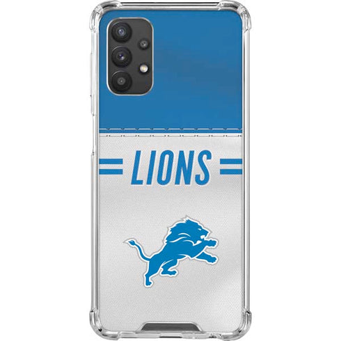 NFL Detroit Lions White Striped Galaxy A32 5G Clear Case