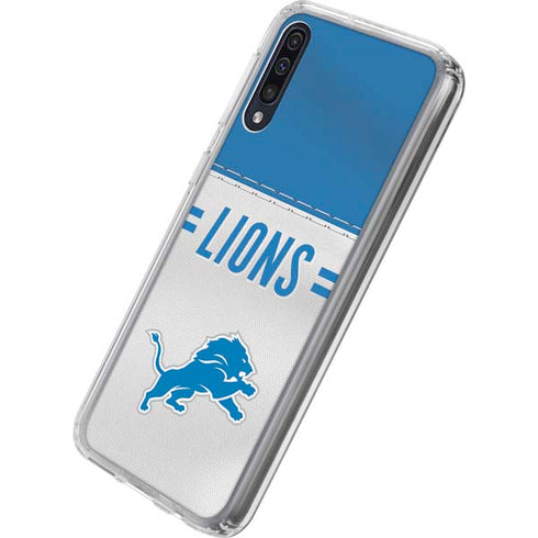 NFL Detroit Lions White Striped Galaxy A50 Clear Case