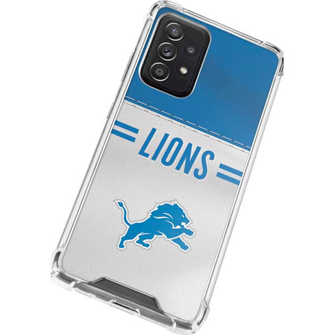NFL Detroit Lions White Striped Galaxy A52 5G Clear Case