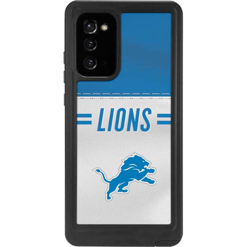 NFL Detroit Lions White Striped Galaxy Note20 5G Waterproof Case