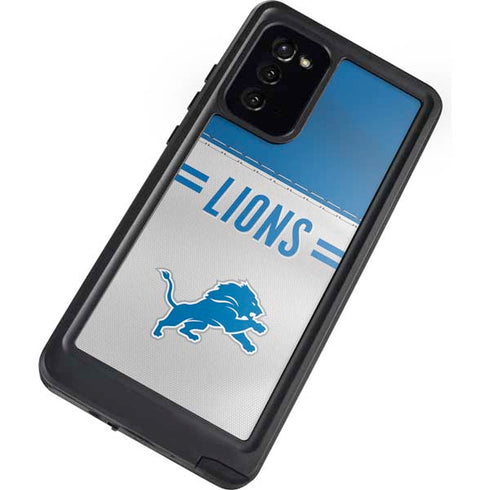 NFL Detroit Lions White Striped Galaxy Note20 5G Waterproof Case