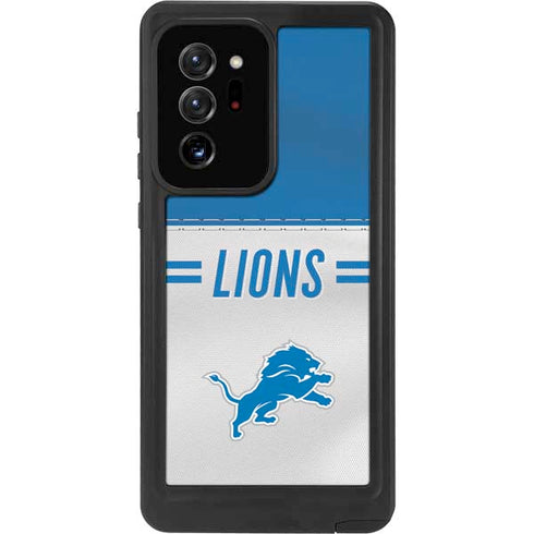 NFL Detroit Lions White Striped Galaxy Note20 Ultra 5G Waterproof Case