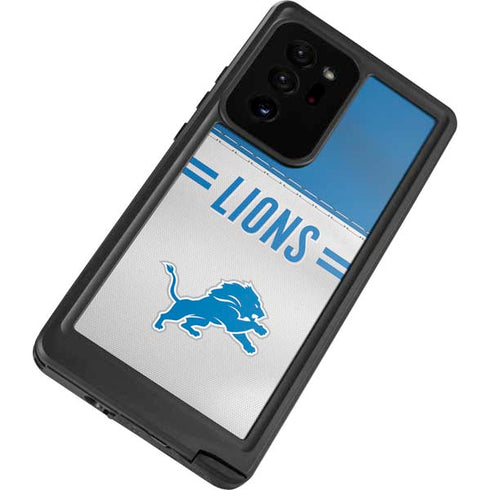 NFL Detroit Lions White Striped Galaxy Note20 Ultra 5G Waterproof Case