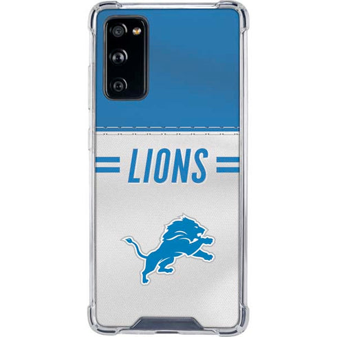 NFL Detroit Lions White Striped Galaxy S20 FE Clear Case