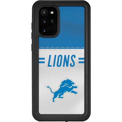 NFL Detroit Lions White Striped Galaxy S20 Plus Waterproof Case